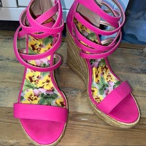 Hot pink wedges with straps